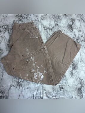 Carhartt distressed double knee Men's Cargo Pants Taupe Paint Splatter worn 30